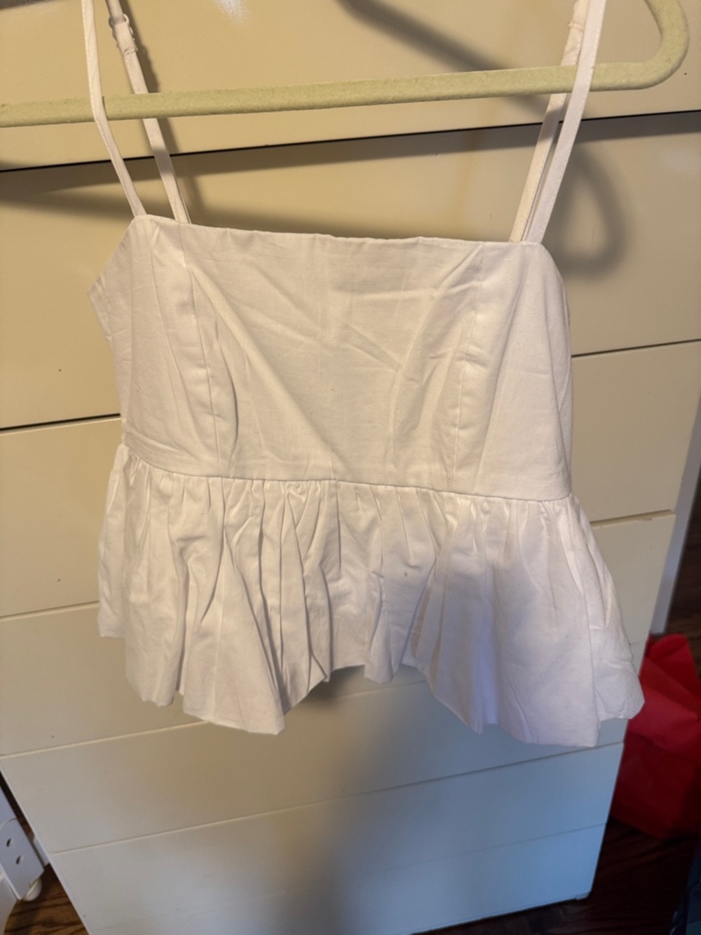 White Peplum Spaghetti Strap Crop Top